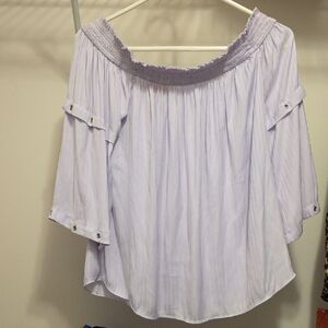 Jennifer Lopez Lavender Flutter Sleeve Blouse, Off The Shoulder.